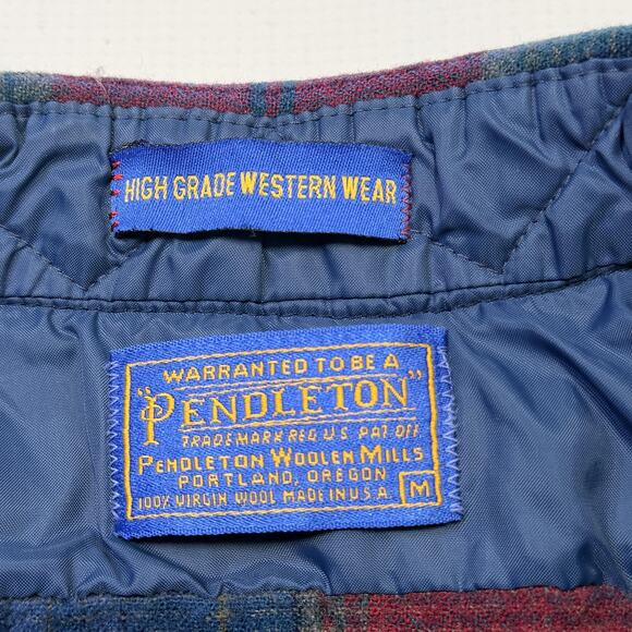 Vintage Pendleton Shirt Womens Medium Red Blue Plaid Wool Western Snap Front 70s - Picture 4 of 15